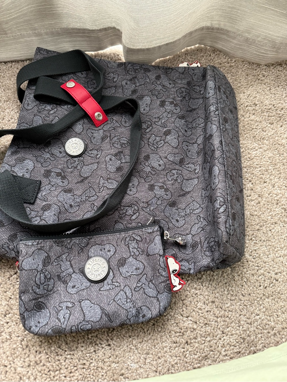 Kipling Snoopy Patterned Tote with Coin Pouch